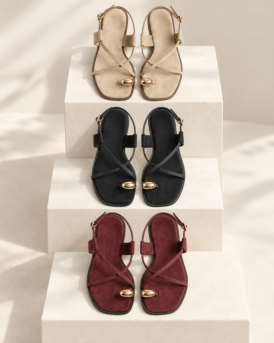 **Alma™ – Sandalias Planas con Detalle Dorado**