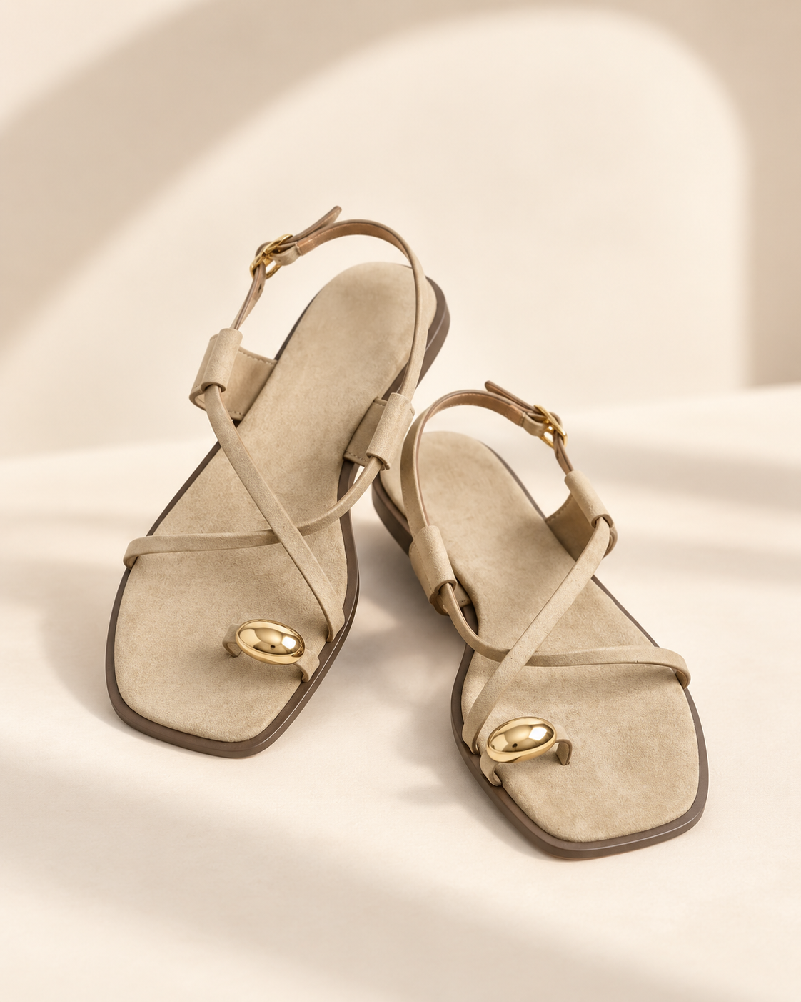 **Alma™ – Sandalias Planas con Detalle Dorado**