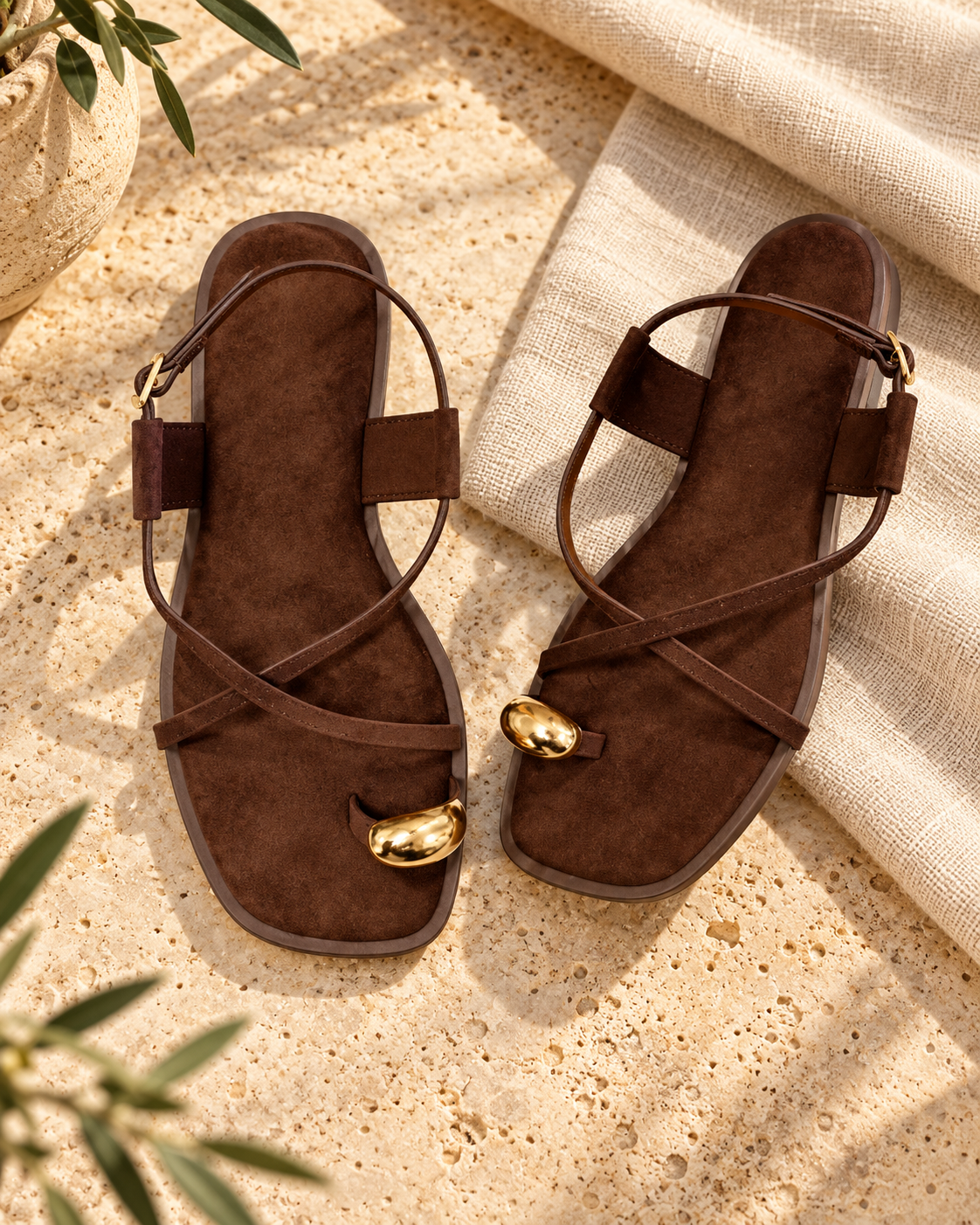 **Alma™ – Sandalias Planas con Detalle Dorado**